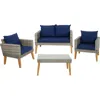 Shop Sunnydaze Outdoor Rattan And Acacia Wood Clifdon Patio Furniture Set With Loveseat, Chairs, Table, And Seat Cu