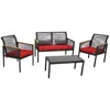 Sunnydaze Outdoor Rattan Coachford Patio Conversation Furniture Set With Loveseat, Chairs, Seat Cushions, And 