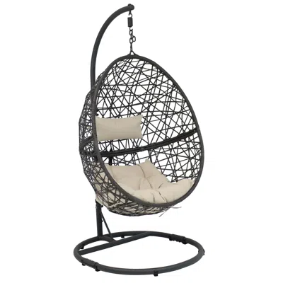 Sunnydaze Outdoor Resin Wicker Patio Caroline Lounge Hanging Basket Egg Chair Swing With Cushions And Steel St