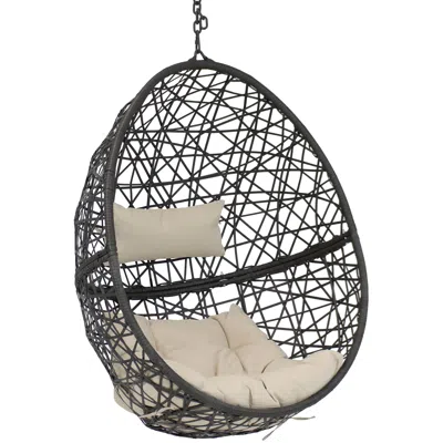 Sunnydaze Caroline Hanging Basket Egg Chair Swing- Resin Wicker In Cream