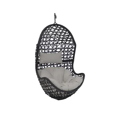 Sunnydaze Outdoor Resin Wicker Patio Cordelia Hanging Basket Egg Chair Swing With Cushion And Headrest - 2pc In Gray
