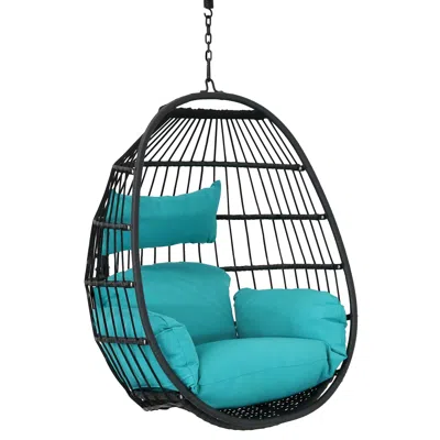 Sunnydaze Dalia Hanging Egg Chair With Seat Cushions In Blue