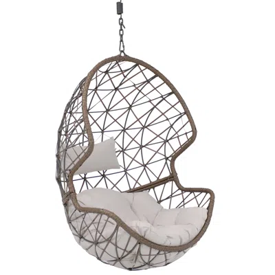 Sunnydaze Outdoor Resin Wicker Patio Danielle Hanging Basket Egg Chair Swing With Cushion And Headrest - 2pc