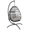 Sunnydaze Outdoor Resin Wicker Patio Delaney Hanging Basket Egg Chair With Cushions, Headrest, And Steel Stand