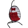 Sunnydaze Outdoor Resin Wicker Patio Julia Hanging Basket Egg Chair Swing With Cushions, Headrest, And Steel S