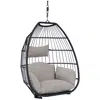 Sunnydaze Outdoor Resin Wicker Patio Oliver Lounge Hanging Basket Egg Chair Swing With Cushions And Headrest -