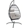Sunnydaze Outdoor Resin Wicker Patio Oliver Lounge Hanging Basket Egg Chair Swing With Cushions, Headrest, And
