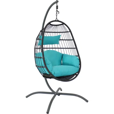 SUNNYDAZE OUTDOOR RESIN WICKER PATIO PENELOPE HANGING BASKET EGG CHAIR SWING WITH CUSHIONS, HEADREST, AND STEE