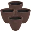 Sunnydaze Outdoor Ribbed Polyresin Planter Pot With Double Wall Design - Rust - 13" - 4pk