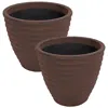 SUNNYDAZE OUTDOOR RIBBED POLYRESIN PLANTER POT WITH DOUBLE WALL DESIGN - RUST - 16" - 2PK