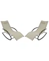 Sunnydaze Outdoor Folding Rocking Chaise Lounge Chair With Headrest Pillows - Beige - 2pk In Cream