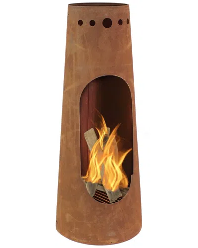 Sunnydaze Outdoor Santa Fe Wood-burning Fire Pit Chimney With Wood Grate In Brown