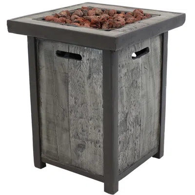 SUNNYDAZE OUTDOOR SMOKELESS CAST STONE PROPANE GAS FIRE PIT TABLE WITH WEATHERED WOOD LOOK - 24" SQUARE X 25" 