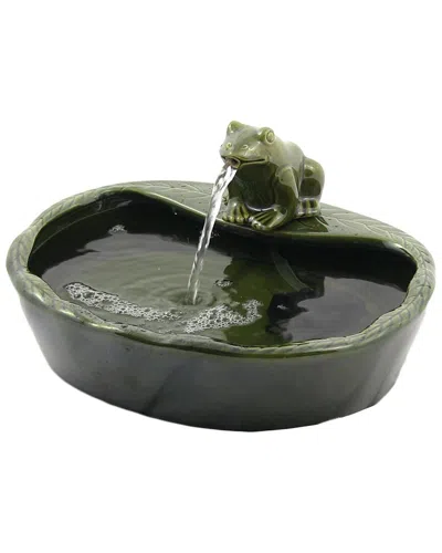 Sunnydaze Outdoor Solar Ceramic Frog Garden Water Fountain In Green