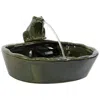 Sunnydaze Outdoor Solar Powered Ceramic Spitting Frog Water Fountain With Submersible Pump - 7" - Green