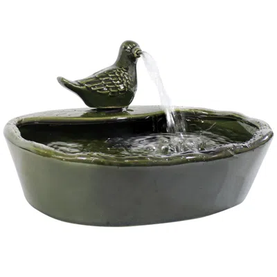 Sunnydaze Outdoor Solar Powered Glazed Ceramic Dove Water Fountain With Submersible Pump And Filter - 7" - Gre