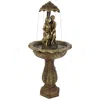 Sunnydaze Outdoor Solar Powered Polyresin Lovers Umbrella Water Fountain With Battery Backup And Led Lights - 