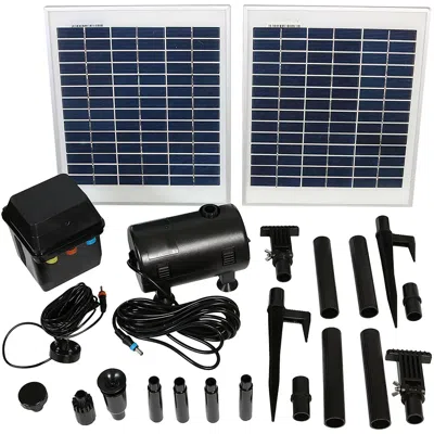 SUNNYDAZE OUTDOOR SOLAR POWERED WATER PUMP AND PANEL FOUNTAIN KIT WITH BATTERY PACK AND LED LIGHT - 396 GPH - 