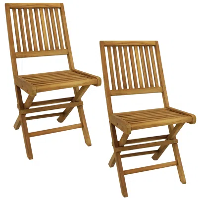 Sunnydaze Outdoor Solid Teak Wood With Stained Finish Nantasket Folding Dining Chairs - Light Brown - 2pk