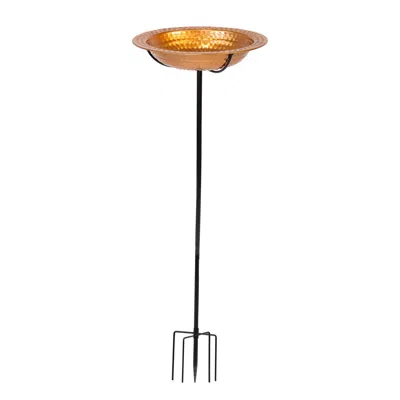 Sunnydaze Outdoor Staked Bird Bath Or Bird Feeder With Copper Finish And Step-in Stake - 38"