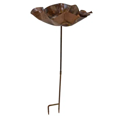 Sunnydaze Outdoor Staked Metal Bird Bath With Bird Figurine - Copper Uv-resistant Finish - 34.25" H