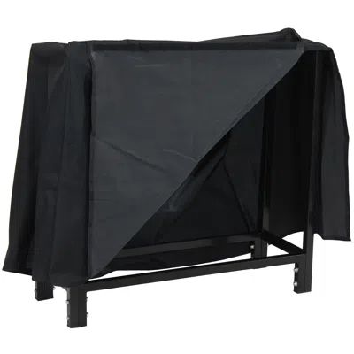 Sunnydaze Outdoor Steel Firewood Log Rack Holder With Weather-resistant Heavy-duty Polyester Log Rack Cover -  In Black