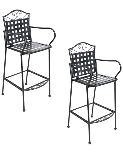 SUNNYDAZE SUNNYDAZE OUTDOOR WROUGHT IRON SCROLLING BAR CHAIRS (SET OF 2)