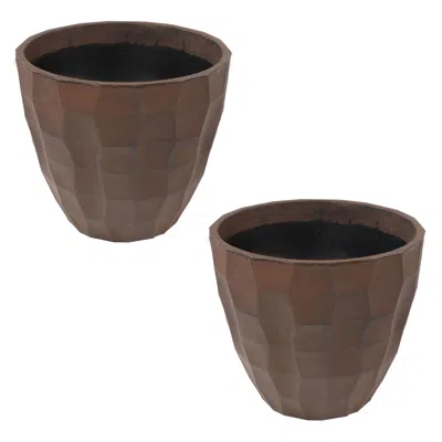 Sunnydaze Pebbled Polyresin Outdoor Flower Pot Planter - 15.75" - Dark Brown - 2pk