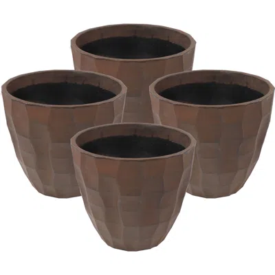 Sunnydaze Pebbled Polyresin Outdoor Flower Pot Planter - 15.75" - Dark Brown - 4pk