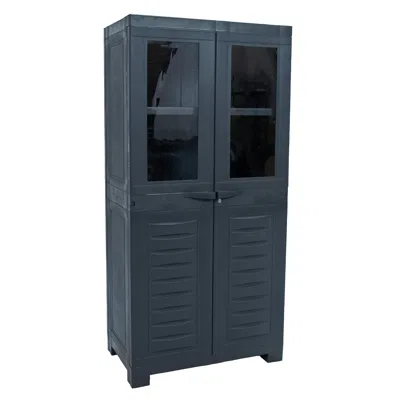 Sunnydaze Plastic Lockable Storage Cabinet With 3 Adjustable Shelves And 2 Windows - Charcoal - 48.75"