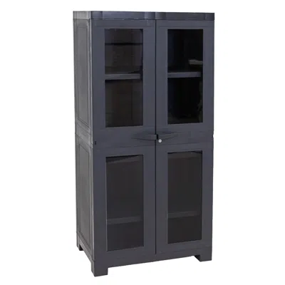 Sunnydaze Plastic Lockable Storage Cabinet With 3 Adjustable Shelves And 4 Windows - Charcoal - 48.75"