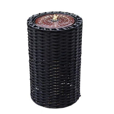Sunnydaze Plastic Wicker Cylinder Water Fountain With Led Lights - 20.5" In Black