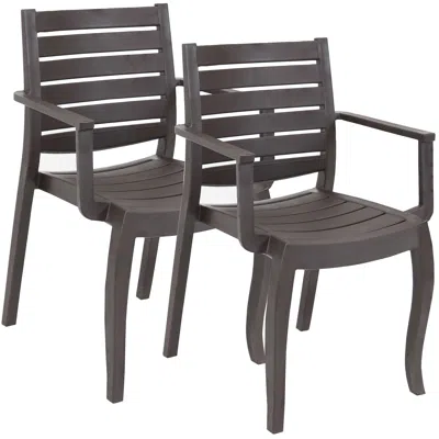 Sunnydaze Polypropylene Stackable Illias Outdoor Patio Arm Chair, 2pk