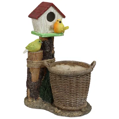 Sunnydaze Polyresin Bird House Planter Statue With Solar Led Lighted Birds - 17.25"