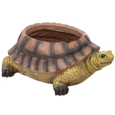 Sunnydaze Polyresin Teddy The Turtle Decorative Garden Planter For Indoor Or Outdoor Use - 11" W - Green And B