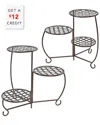 Sunnydaze Indoor/outdoor Steel Decorative Checker Top 3-tiered Flower Plant Stand Display - Bronze - 2pk In Bronze
