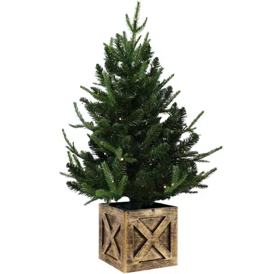 Sunnydaze Pre-lit Farmhouse Artificial Fir Christmas Tree With Base - 50 Battery-operated Led Lights - 3-foot