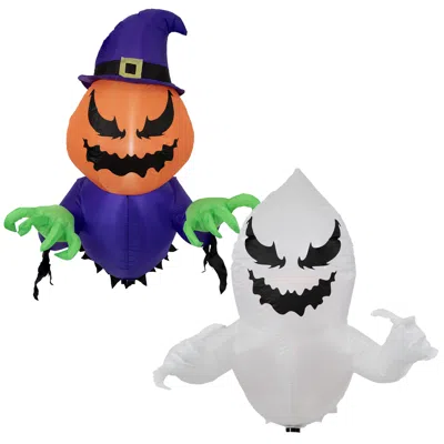 Sunnydaze Pumpkin Jack And Haunted Harold Halloween Window Inflatable Duo