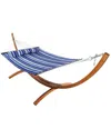 Sunnydaze Quilted 2-person Double Hammock With 13' Wood Stand In Blue