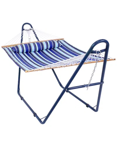 SUNNYDAZE SUNNYDAZE QUILTED 2-PERSON HAMMOCK AND UNIVERSAL BLUE STEEL STAND CATALINA BEACH