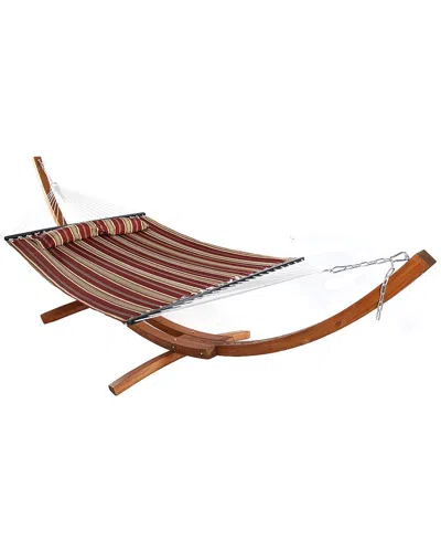Sunnydaze Quilted 2-person Hammock With 13' Curved Wood Stand In Brown
