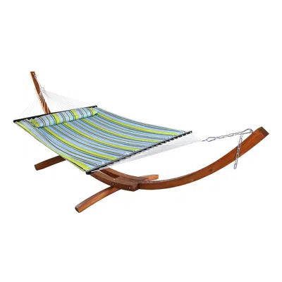 Sunnydaze Quilted Double Fabric 2-person Hammock With Curved Arc Wood Stand - 400 Lb Weight Capacity/12' Stand