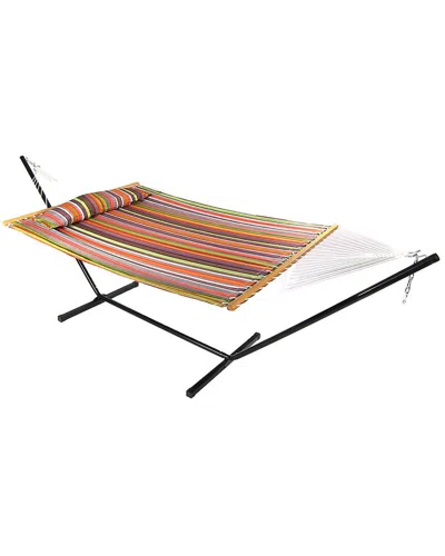 Sunnydaze Quilted Double Spreader Bar Hammock Bed With 12' Stand In Orange