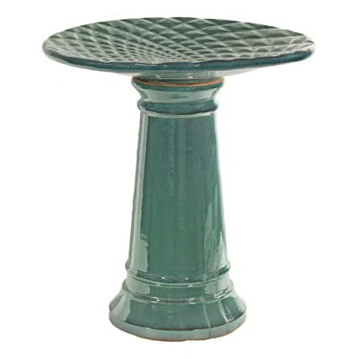 Sunnydaze Rennes Ceramic Bird Bath - Turquoise - 22.5" H In Green