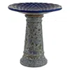 Sunnydaze Rennes Ceramic Bird Bath With Lava Finish -blue Glazed Bowl With Blue Distressed Ceramic Finish - 22