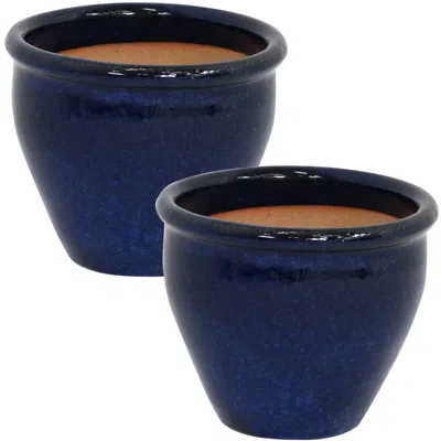 SUNNYDAZE RESORT HIGH-FIRED GLAZED UV- AND FROST-RESISTANT CERAMIC OUTDOOR PLANTERS WITH DRAINAGE HOLES - 8" D