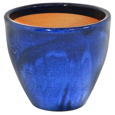 Sunnydaze Resort Outdoor/indoor High-fired Glazed Uv And Frost-resistant Ceramic Flower Pot Planter With Drain In Blue