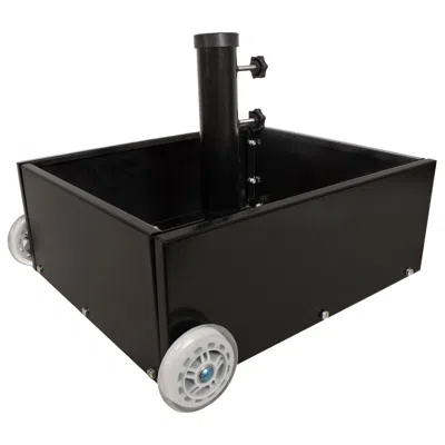 Sunnydaze Rolling Outdoor Umbrella Base With Fillable Planter For Umbrellas With 2" Diameter Poles In Black