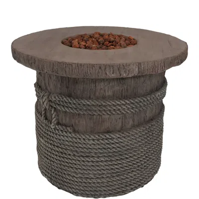Sunnydaze Rope And Barrel Design Propane Gas Patio Fire Pit Table Kit With Lava Rocks - 29" Diameter In Brown