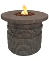 Sunnydaze Rope And Barrel Propane Gas Fire Pit Table W/ Cover & Lava Rocks In Brown